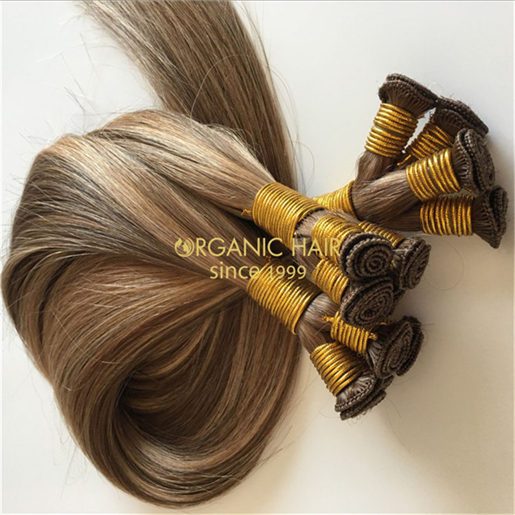 Human hair hand tied wefts light color X86